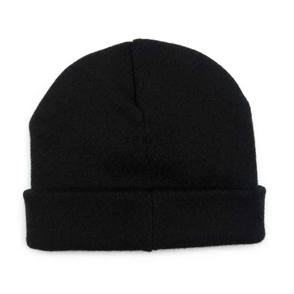 Nike Youth Beanie Hat Black White Embroidered Swoosh Cuffed Knit Winter Cap Kids